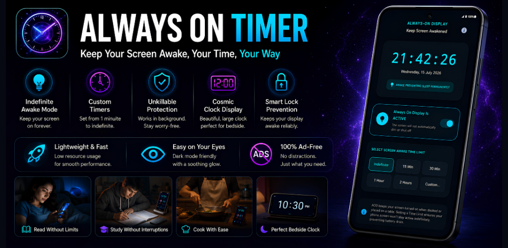 Always On Timer Screen Awake Feature Graphic